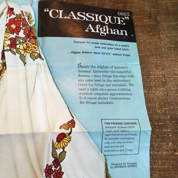 Paragon Classique Afghan Stamped Blanket Crewel Embroidery Kit 53"x71" Vintage - Picture 2 of 5